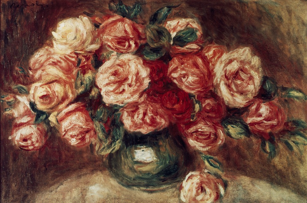 Pierre-Auguste Renoir, Roses (Kunst,Rose,Impressionismus,Stillleben,Blumenstrauss,Vase,Französische Kunst,Blume)