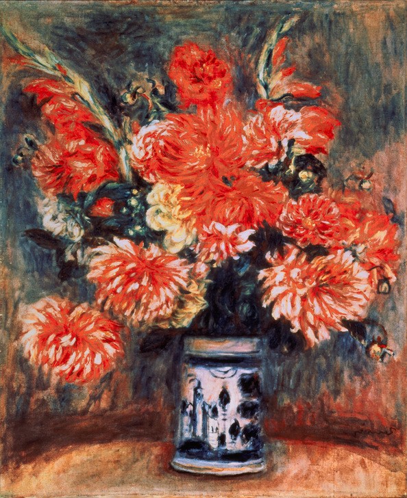 Pierre-Auguste Renoir, Glaieuls et dahlias (Kunst,Impressionismus,Stillleben,Blumenstrauss,Vase,Französische Kunst,Dahlie,Blume,Gladiole)