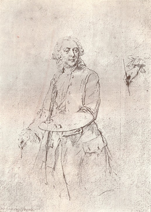 Francois Boucher, The Artist (Künstler,Kunst,Mann,Zeitschrift,Portrait,Perücke,Palette,Monochromie,Verleger)