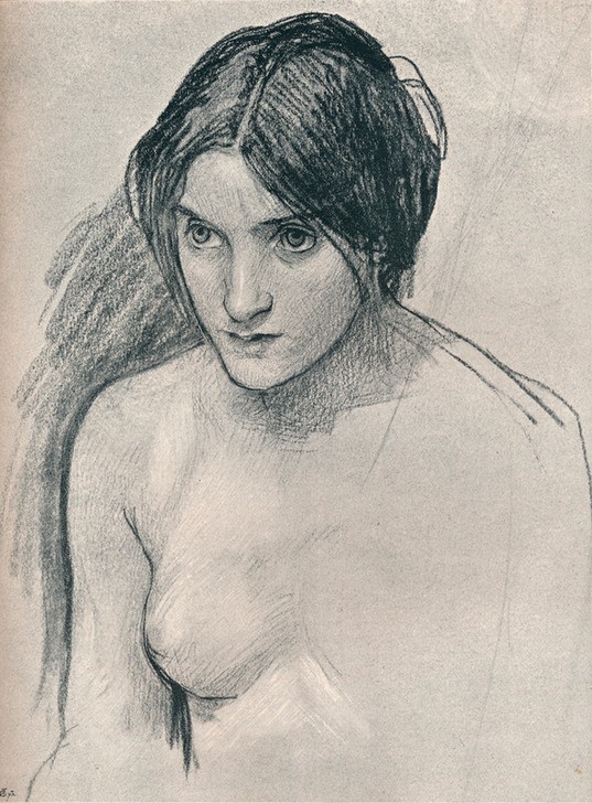 John William Waterhouse, Study for the painting Hylas and the Nymphs (Frau,Mythologie,Nymphe,Akt,Busen,Portrait,Misstrauen,Studie,Nacktheit,Brust,Dame,Körper,Monochromie)