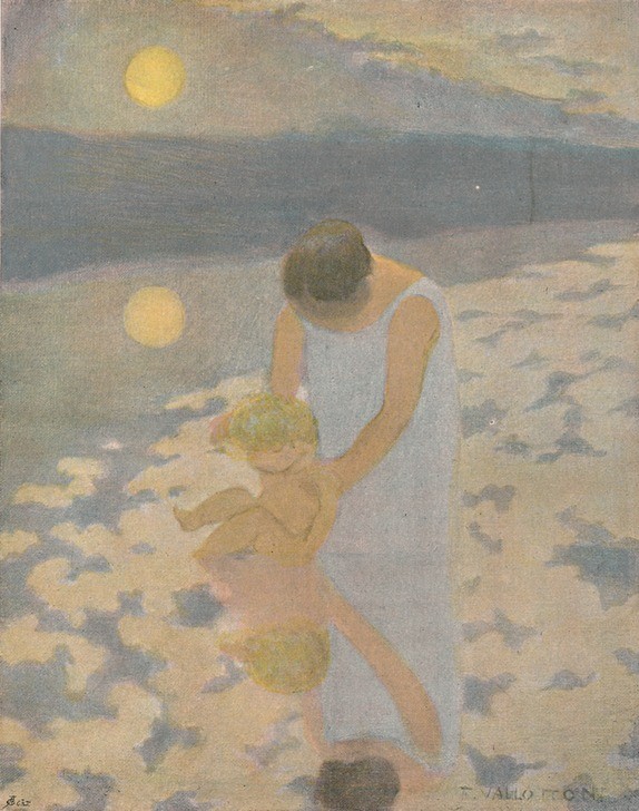 Felix Vallotton, Reflets (Astronomie,Familie,Frau,Kind,Kunst,Sonne,Wissenschaft,Impressionismus,Portrait,Mutter,Tag,Blondine,Dame,Blau,Gelb,Farbe)
