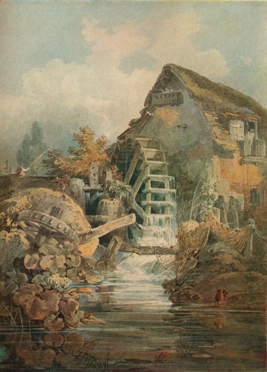 JOSEPH MALLORD WILLIAM TURNER, Marford Mill, Denbighshire (Geographie,Mühle,Rad,Wassermühle,Fluss,Tag,Wasserrad,Erneuerbare Energie)