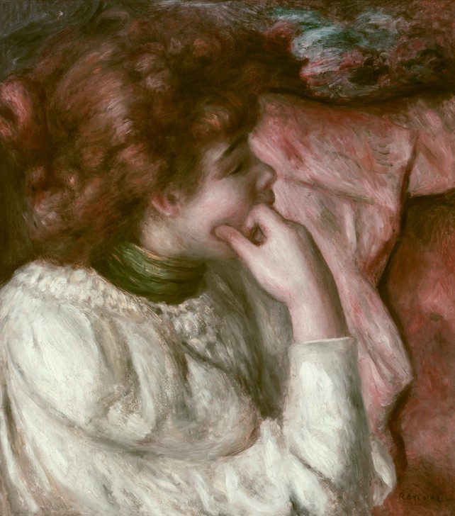Pierre-Auguste Renoir, Jeune fille, la tête appuyée sur la main (Frau,Kunst,Mädchen,Mensch,Impressionismus,Portrait,Französische Kunst,Junge Frau,Brustbild)