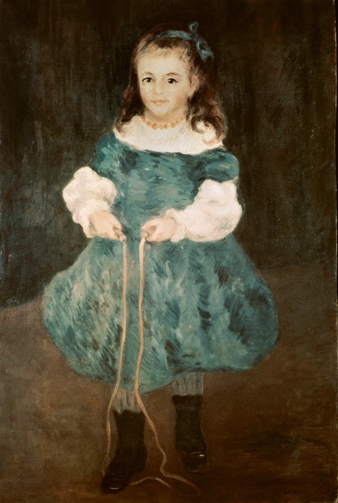 Pierre-Auguste Renoir, Fillette sautant à la corde (Kinderspiel,Kind,Kunst,Mädchen,Mensch,Spielzeug,Impressionismus,Portrait,Französische Kunst,Kinderbildnis,Springseil,Ganzfigurig)