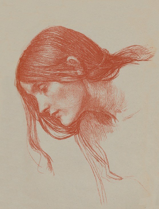 John William Waterhouse, Phyllis and Demophoon Study 1897 (Frau, Schönheit, Portrait,   Studie, Braune Haare, Traurigkeit, Zeichnung, Klassiker, Wunschgröße)