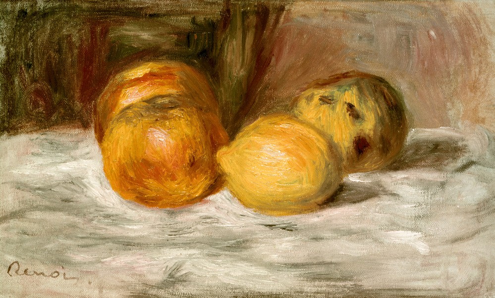 Pierre-Auguste Renoir, Nature morte, pommes et citron (Apfel,Früchte,Kunst,Obst,Impressionismus,Nahrungsmittel,Stillleben,Französische Kunst,Zitrone)