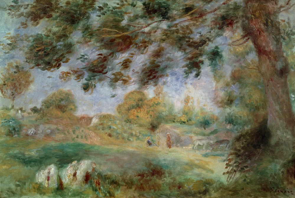 Pierre-Auguste Renoir, Paysage de printemps (Kunst,Landschaft,Impressionismus,Frühling,Esel,Baum,Französische Kunst)