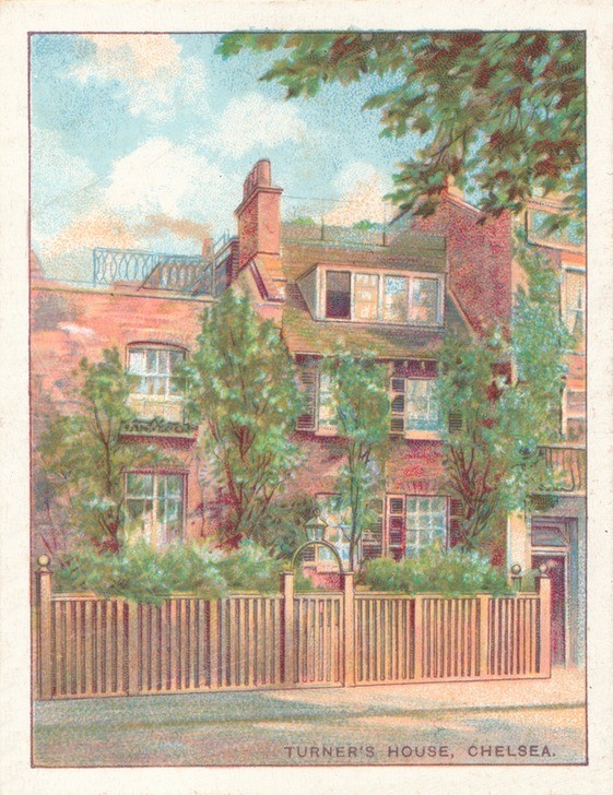 Unknown, Turner's House, Chelsea 1929 (Historisch,Architektur,Fenster,Haus,Fassade,Zaun,Baum,Ziegelstein,Tag,Grenzstein,Natur,Vorort,Gebäude,Betrieb,Farbe)