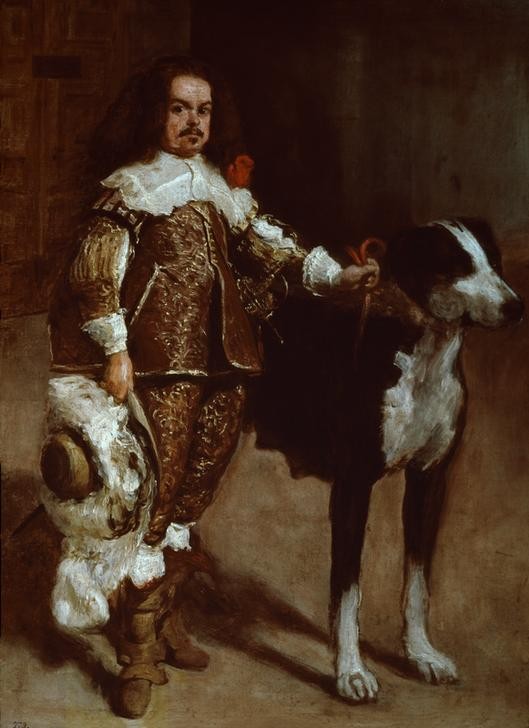 Diego Rodriguez de Silva y Velasquez, Bildnis eines Zwerges Philipps IV. (Mann,Zwergwuchs,Zwerg,Herr Und Hund,Barock,Hund,Musketier,Portrait,Spanische Kunst,Hofzwerg)