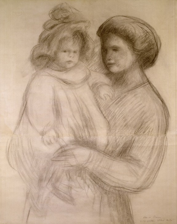 Pierre-Auguste Renoir, Coco et sa bonne (Frau,Kopfbedeckung,Kunst,Impressionismus,Kleinkind,Französische Kunst,Kindermädchen,Menschen Im Garten,Kind Auf Dem Arm)