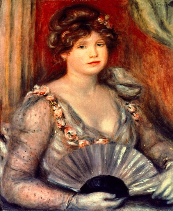 Pierre-Auguste Renoir, Femme à l'éventail (Fächer,Frau,Mensch,Impressionismus,Portrait,Französische Kunst)
