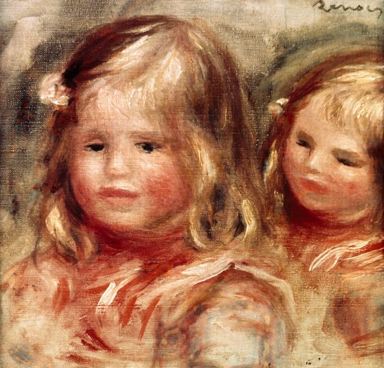 Pierre-Auguste Renoir, Deux têtes de Coco (Kind,Künstler,Kunst,Mensch,Impressionismus,Kleinkind,Portrait,Französische Kunst,Knabe,Haarschleife,Schleife,Langes Haar,Kinderbildnis,Jahrhundertwende)