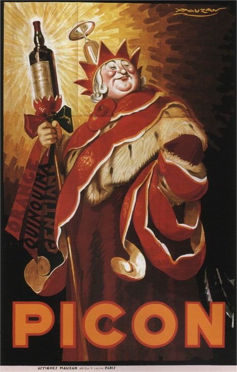 Achille Mauzan, Unbekannt (König, betrunken, Alkohol, Französcher Aperitif, Humor, witzig, Plakat, Werbung, Nostalgie, Bar, Küche, Restaurant, Gastronomie, Wunschgröße)