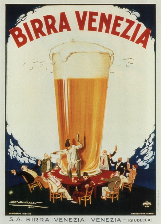 Achille Mauzan, Unbekannt (Bier, Glas, riesiges Bierglas, Männerrunde, Biertrinker,betrunken, fröhlich, Alkohol, Plakat, Werbung, Italien, Bar, Nostalgie, Küche, Restaurant, Gastronomie, Wunschgröße)