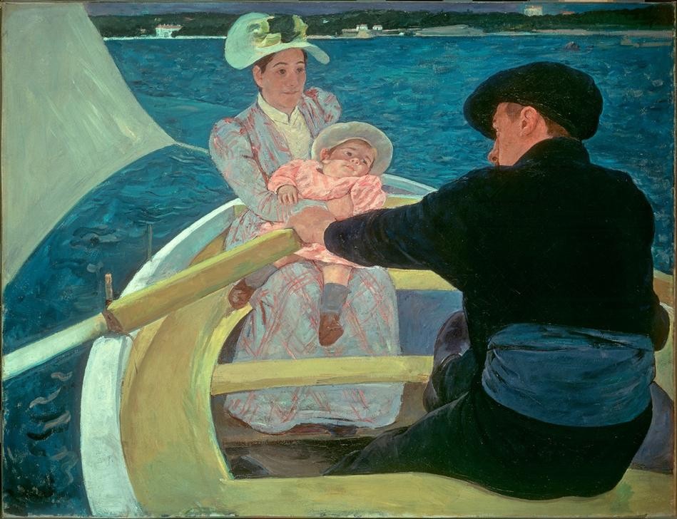 Mary Cassatt, The Boating Party (Bootspartie,Damenhut,Damenmode,Familie,Mutter Und Kind,Freizeit,Rudern,Impressionismus,Hut,Frauenkunst,Amerikanische Kunst,Sonnenhut,Kleinfamilie,Familienleben,Einkindfamilie,Bootsfahrt,Schifffahrt)