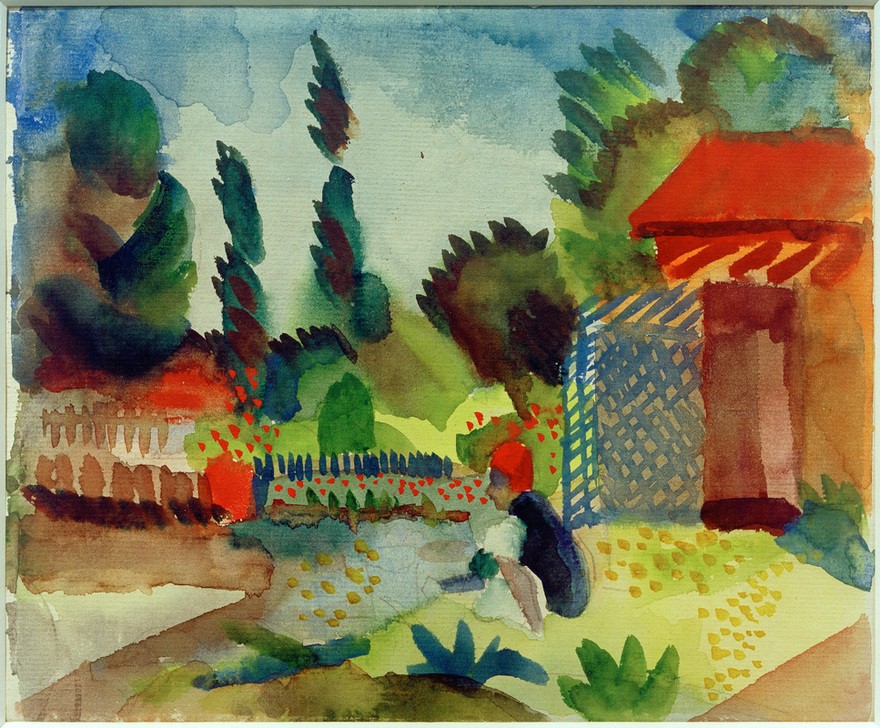 August Macke, Gartenhäuschen (Deutsche Kunst,Garten Und Park,Kunst,Freizeit,Expressionismus,Der Blaue Reiter,Gartenhaus,Garten)