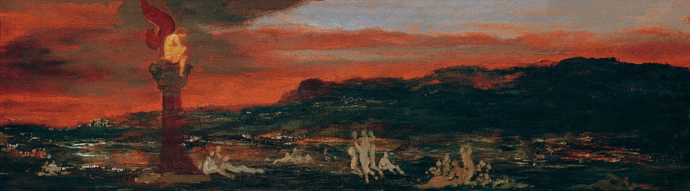 Gustave Moreau, Le genie du mal (Teufel, Hölle, Landschaft, Feuer, Symbolismus,  Klassiker, Wohnzimmer,  Wunschgröße)