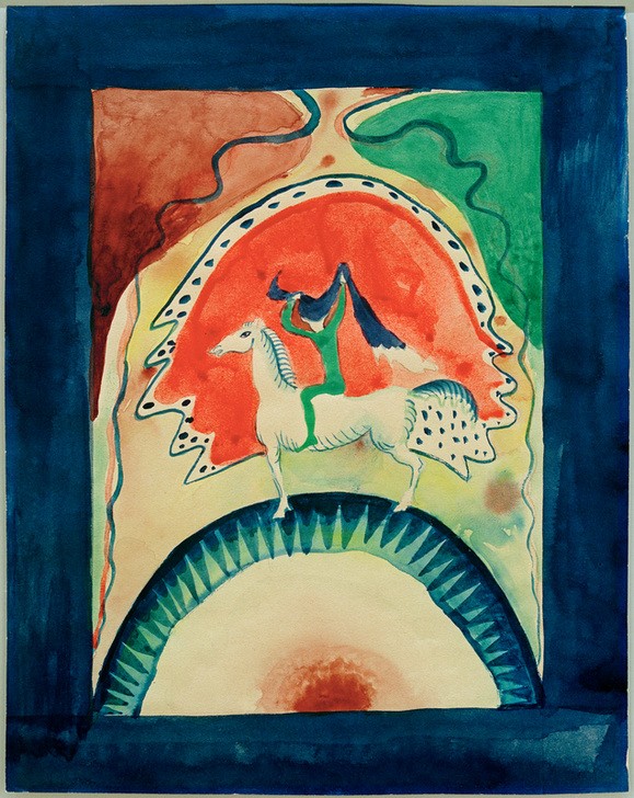 Wassily Kandinsky, Entwurf für den Umschlag des Almanachs 'Der Blaue Reiter' (Epochen,Kunst,Pferd (Tier),Periodika,Zeitschrift,Zeitung,Expressionismus,Der Blaue Reiter,Russische Kunst,Künstlervereinigung,Titelseite,Entwurf,Almanach)