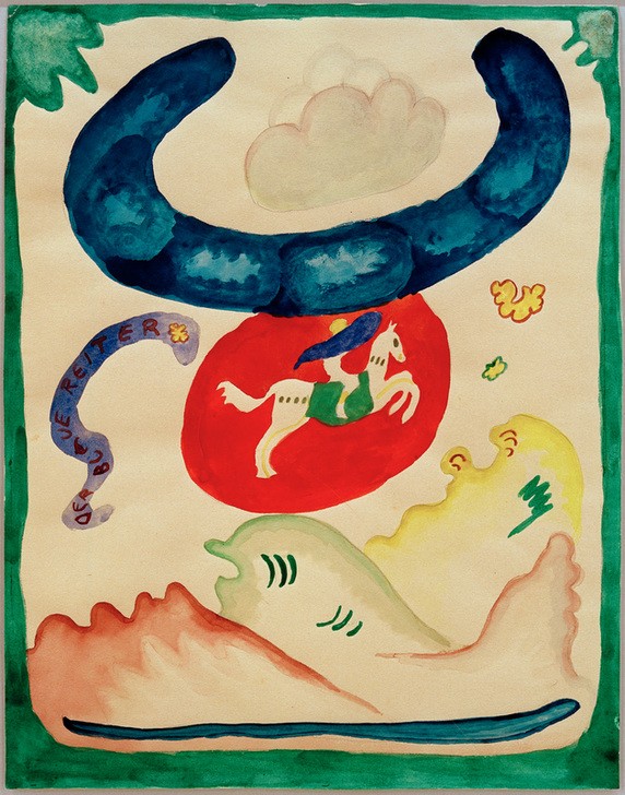 Wassily Kandinsky, Entwurf für den Umschlag des Almanachs 'Der Blaue Reiter' (Epochen,Kunst,Pferd (Tier),Periodika,Zeitschrift,Zeitung,Expressionismus,Der Blaue Reiter,Russische Kunst,Künstlervereinigung,Titelseite,Entwurf,Almanach)