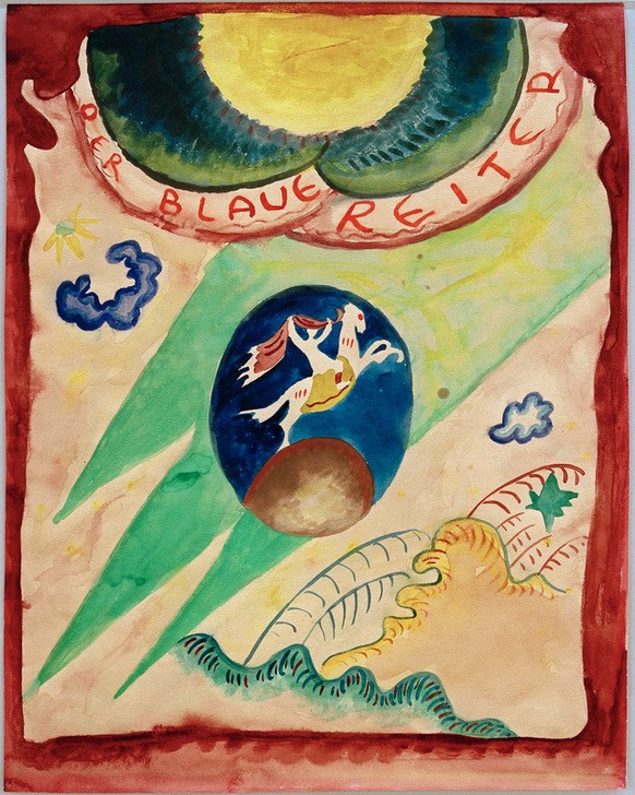 Wassily Kandinsky, Entwurf für den Umschlag des Almanachs 'Der Blaue Reiter' (Epochen,Kunst,Pferd (Tier),Periodika,Zeitschrift,Zeitung,Expressionismus,Der Blaue Reiter,Russische Kunst,Künstlervereinigung,Titelseite,Entwurf,Almanach)