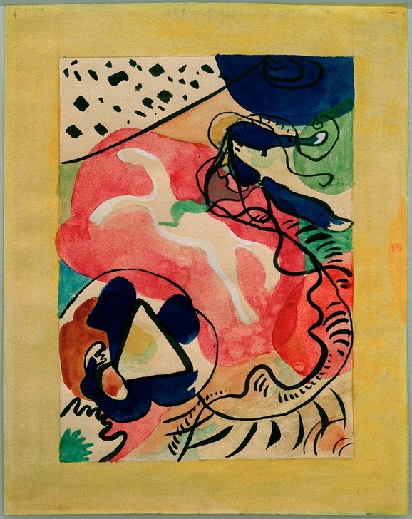 Wassily Kandinsky, Entwurf für den Umschlag des Almanachs 'Der Blaue Reiter' (Epochen,Kunst,Pferd (Tier),Periodika,Zeitschrift,Zeitung,Expressionismus,Der Blaue Reiter,Russische Kunst,Künstlervereinigung,Titelseite,Entwurf,Almanach)