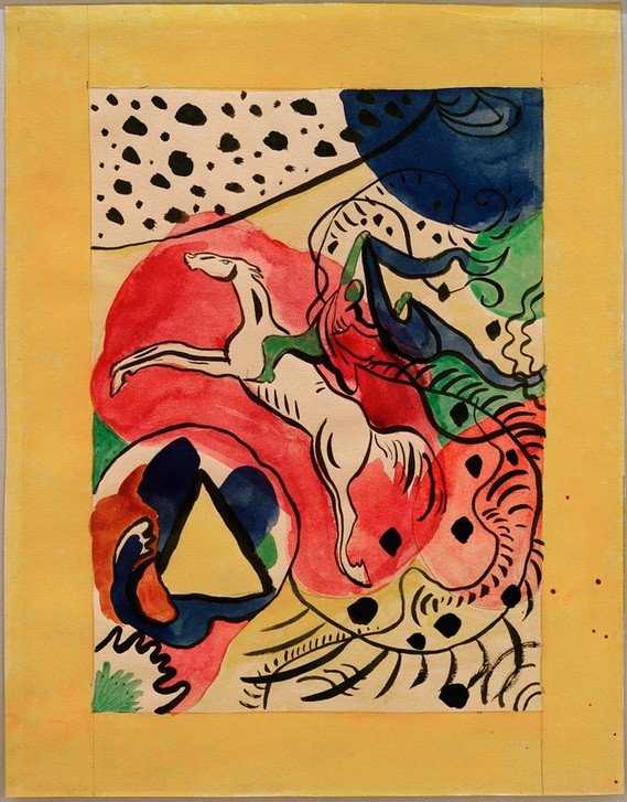 Wassily Kandinsky, Entwurf für den Umschlag des Almanachs 'Der Blaue Reiter' (Epochen,Kunst,Pferd (Tier),Periodika,Zeitschrift,Zeitung,Expressionismus,Der Blaue Reiter,Russische Kunst,Künstlervereinigung,Titelseite,Entwurf,Almanach)