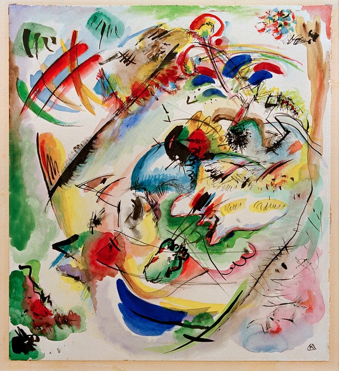 Wassily Kandinsky, Entwurf zu 'Träumerische Improvisation' (Malerei, Expressionismus, Der Blaue Reiter, Russische Kunst, Abstraktion, Dynamisch, Bewegung, Wohnzimmer, Treppenhaus, Wunschgröße, bunt)