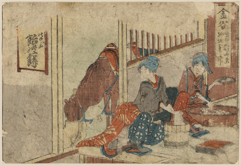 Katsushika Hokusai, Kanaya (Frau,Kunst,Pferd (Tier),Völkerkunde,Japanische Kunst,Putzen)