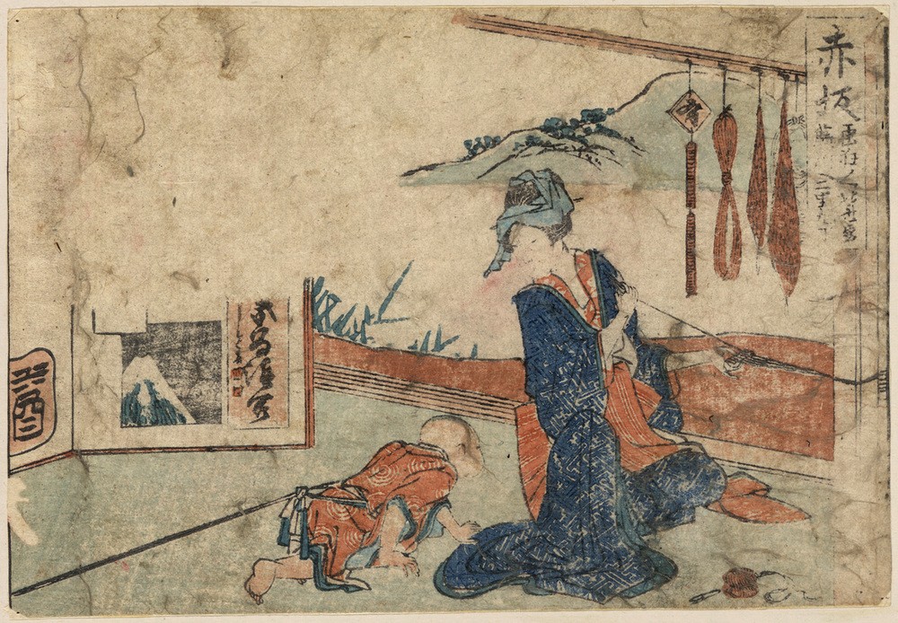Katsushika Hokusai, Akasaka (Frau,Kind,Kunst,Völkerkunde,Japanische Kunst,Seide)