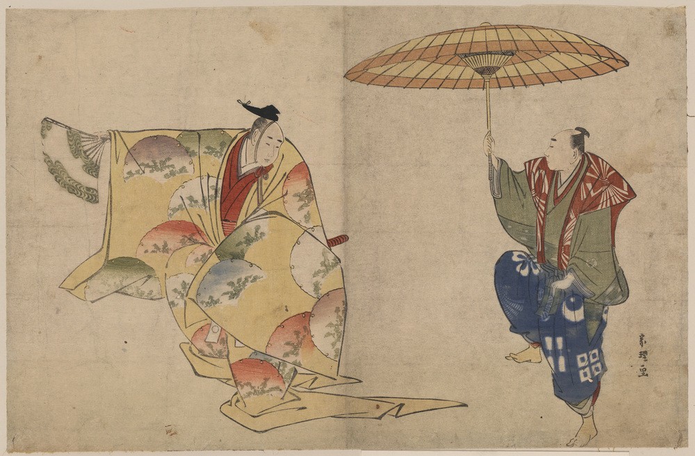 Katsushika Hokusai, A Noh kyogen, Suehirogari (Kunst,Tanz,Völkerkunde,Japanische Kunst,Regenschirm)