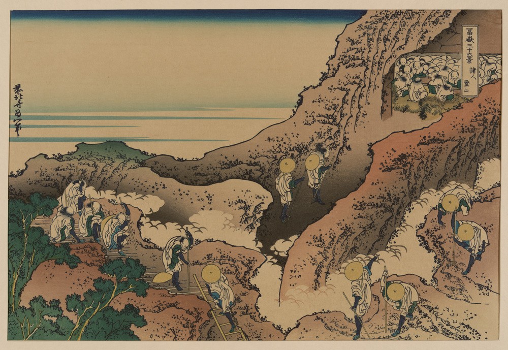 Katsushika Hokusai, Pilgrims Climbing Mount Fugi (Kunst,Völkerkunde,Japanische Kunst,Pilger)