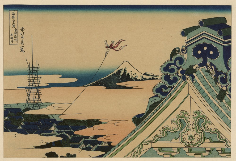 Katsushika Hokusai, Hongan-ji Temple at Asakusa in the Eastern Capital (Dach,Kunst,Tempel,Völkerkunde,Japanische Kunst)
