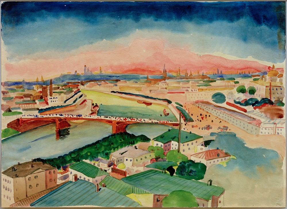 Wassily Kandinsky, Blick auf Moskau (Brücke,Kunst,Landschaft,Fluss,Expressionismus,Der Blaue Reiter,Stadtansicht)