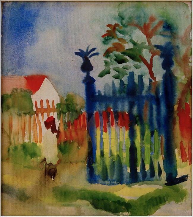 August Macke, Gartentor (Deutsche Kunst,Haus,Kunst,Landschaft,Park,Zaun,Baum,Expressionismus,Galerie,Der Blaue Reiter,Gartenzaun,Gartentor,Garten)