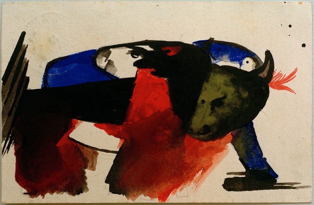 Franz Marc, Zwei Tiere (Pferd, Rind,  abstrahiert, klassische Moderne, Expressionismus, Wohnzimmer, Treppenhaus, Wunschgröße)