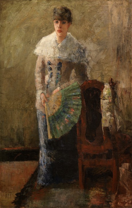 James Ensor,  Die Dame mit dem Fächer (Damenmode,Fächer,Frau,Kunst,Mensch,Mode,Impressionismus,Portrait,Belgische Kunst,Accessoires,Ganzfigurig)