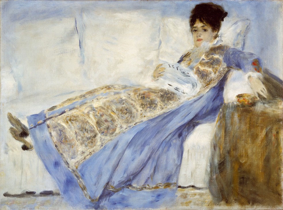 Pierre-Auguste Renoir, Bildnis Madame Claude Monet (Ehefrau,Damenmode,Kunst,Mode,Impressionismus,Ehefrau Von Berühmten,Künstlerfrau,Französische Kunst,Liegen,Ganzfigurig)