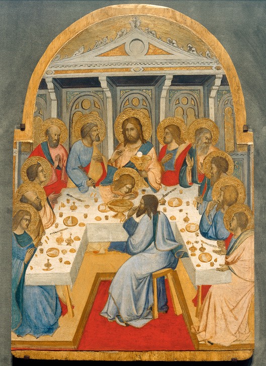 Angelo Gaddi, Die Einsetzung des Abendmahls  (Abendmahl, Religion, Jesus, Jünger, Neues Testament, Gotische Malerei, Klassiker, Esszimmer, Wohnzimmr, Wunschgröße)