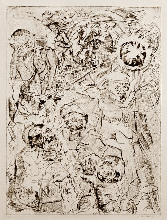 Max Beckmann, Die Granate (Krieg, Opfer, Zeichnung, Expressionismus, Klassische Moderne, Wunschgröße, Wohnzimmer, Treppenhaus, schwarz/weiß)
