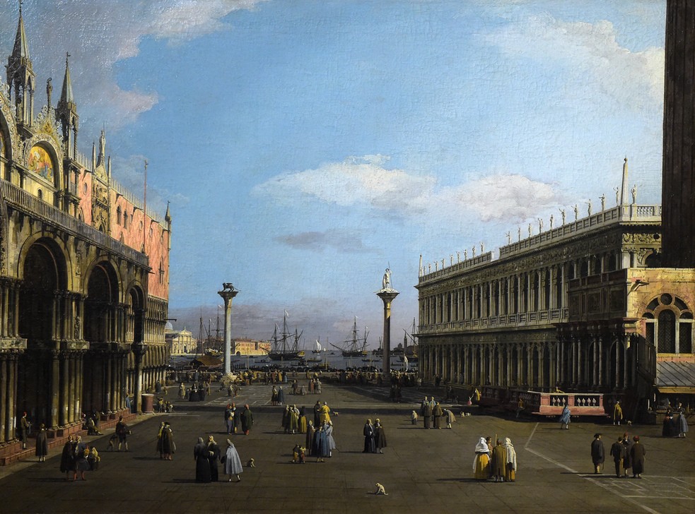 Giovanni Antonio Canaletto, Piazzetta with the Library of San Marco (Venedig, Städte, Italien, Paläste, Architektur, Barock, Vedute, Klassiker, Wunschgröße, Wohnzimmer)