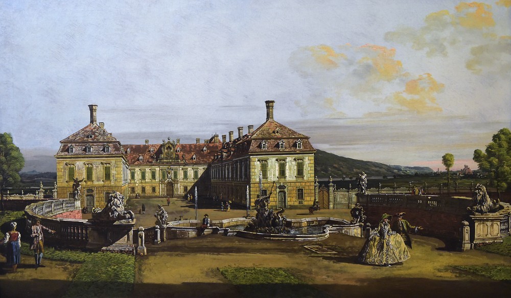 Bernardo Bellotto, View of the Imperial Castle of Schlosshof (Palais, Schloss, Österreich, Architektur, Schlossgarten, historisch, Rokoko, Malerei, Wohnzimmer, Wunschgröße, Klassiker, bunt)