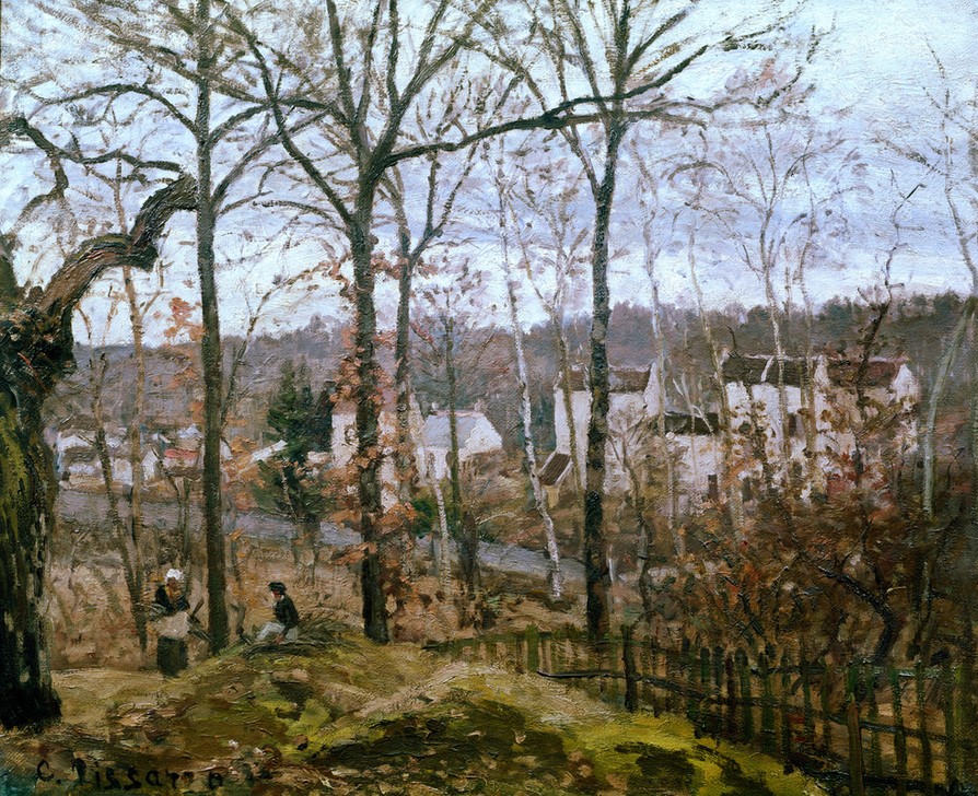 Camille Pissarro, Winterlandschaft in Louveciennes (Dorf,Jahreszeiten,Kunst,Landschaft,Winter,Wald,Impressionismus,Französische Kunst,Brennholz,Reisigsammlerin)