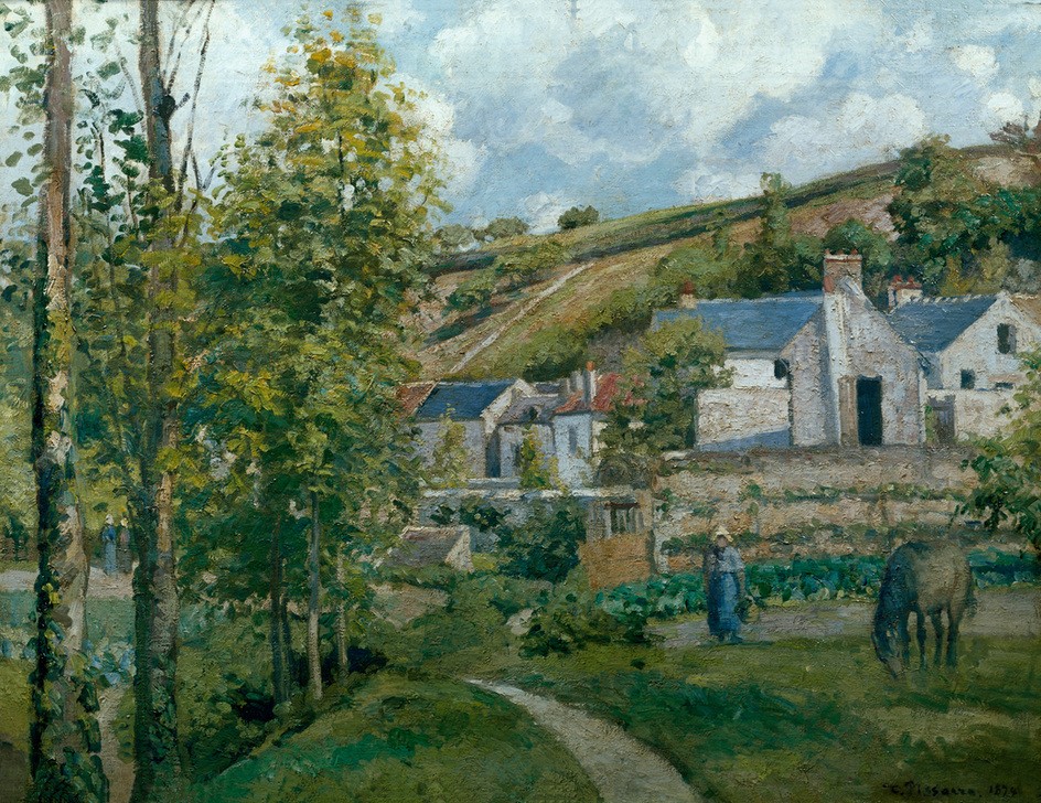 Camille Pissarro, Ein Winkel in L'Hermitage (Dorf,Haus,Kunst,Landschaft,Pferd (Tier),Impressionismus,Weg,Französische Kunst,Weide (Wiese))