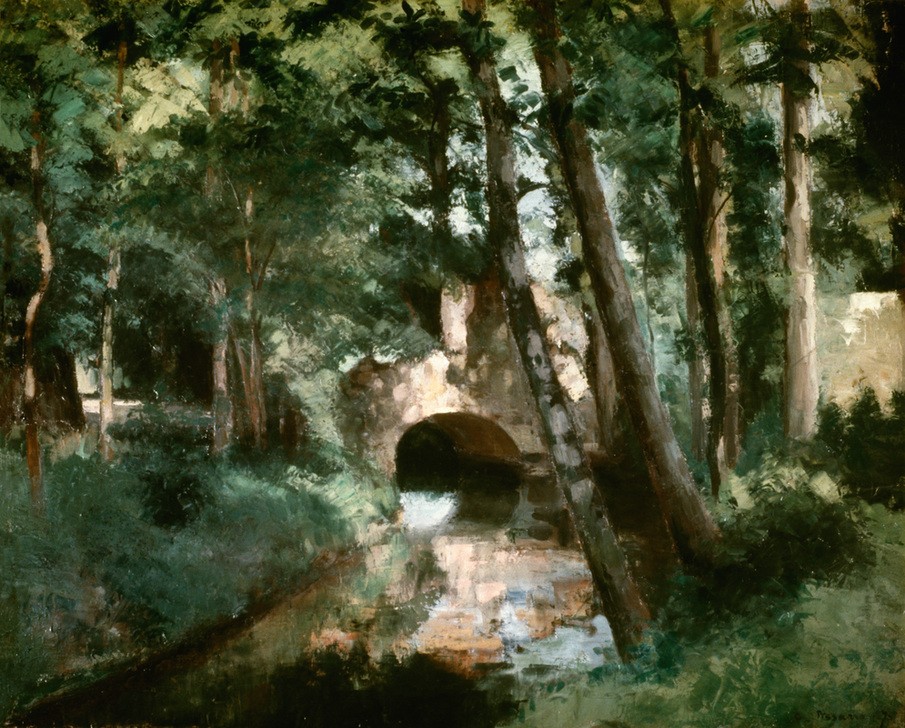 Camille Pissarro, Die kleine Brücke, Pontoise (Brücke,Gewässer,Kunst,Landschaft,Wald,Laubwald,Impressionismus,Französische Kunst,Bach)