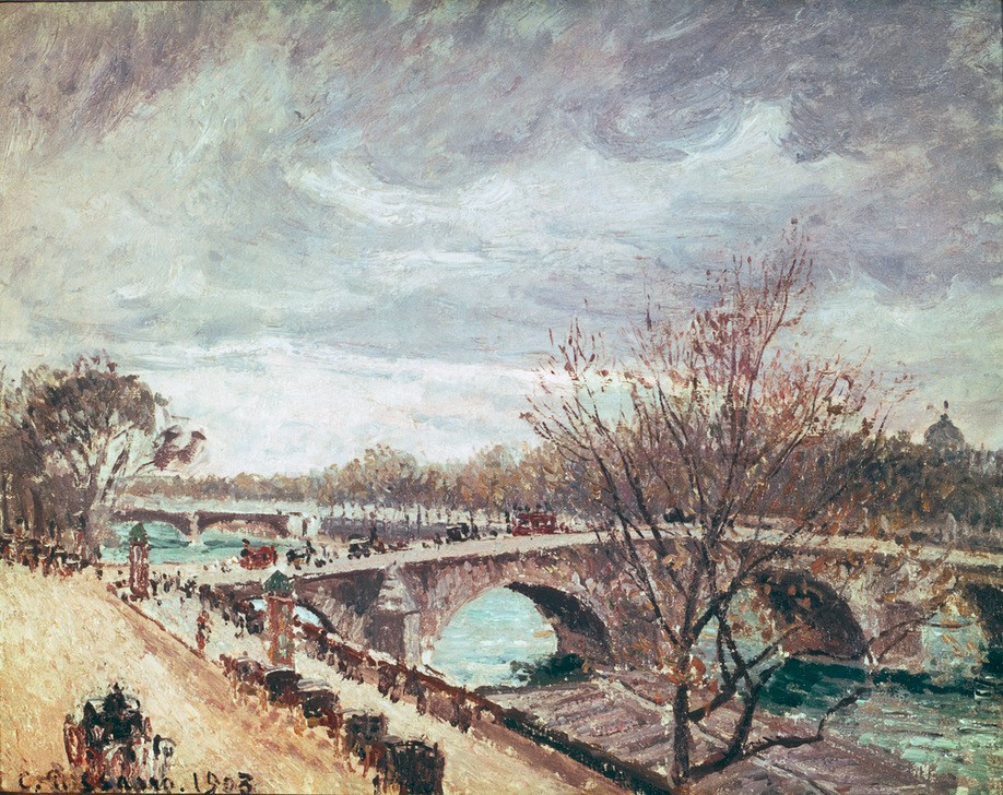 Camille Pissarro, Der Pont-Royal, Nachmittag, bedeckter Himmel, 4. Serie (Brücke,Geographie,Kunst,Impressionismus,Fluss,Pointillismus,Vedute,Französische Kunst,Ansicht,Stadtlandschaft,Topographie,Verkehrsbauten)