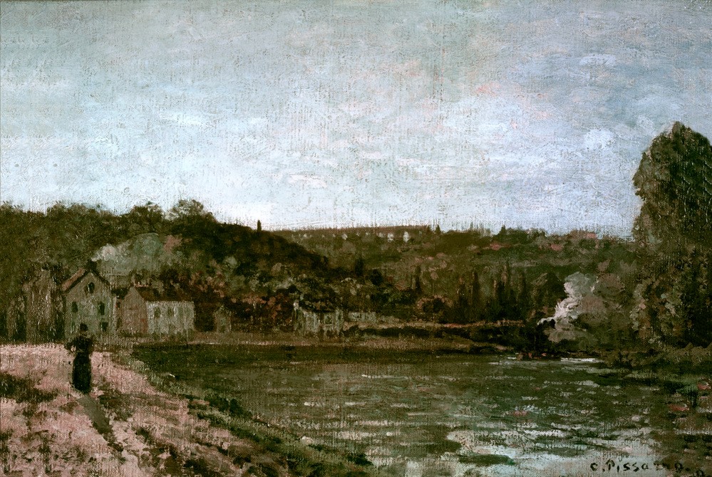 Camille Pissarro, Ufer der Seine in Bougival (Kunst,Landschaft,Impressionismus,Fluss,Französische Kunst,Verschollene Kunstwerke)