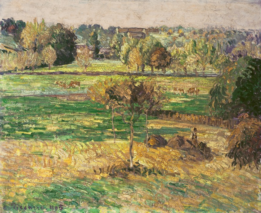 Camille Pissarro, Herbst in Éragny (Bauer (Landwirt),Herbst,Jahreszeiten,Kunst,Landschaft,Impressionismus,Wiese,Schubkarre,Acker,Französische Kunst,Feldarbeit)