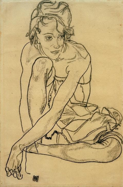 Egon Schiele, Kauernde (Frau,Mensch,Portrait,Expressionismus,Österreichische Kunst,Kauern)