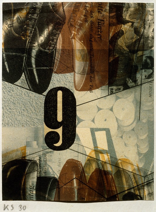 Kurt Schwitters, NUMERO 9 (Dadaismus,Deutsche Kunst,Kunst,Schuhe (Schuh),Ziffer,Fotomontage,Typographie,Neun,Fotografie Im Bild,Herrenschuh)