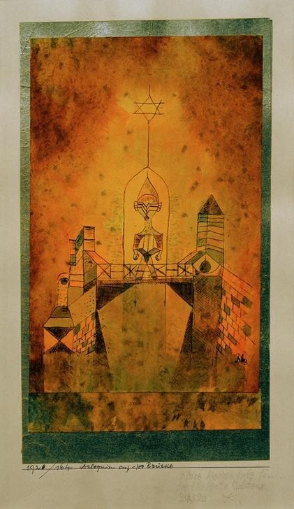 Paul Klee, Arlequin auf der Brücke (Architektur,Bauhaus,Brücke,Commedia Dell'arte,Kunst,Mann,Mensch,Theater,Stern,Architekturdarstellung,Harlekin,Schweizerische Kunst)